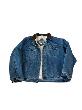 Mens XL Denim Trucker Jacket Sherpa Lined Corduroy Collar Workwear Rugged